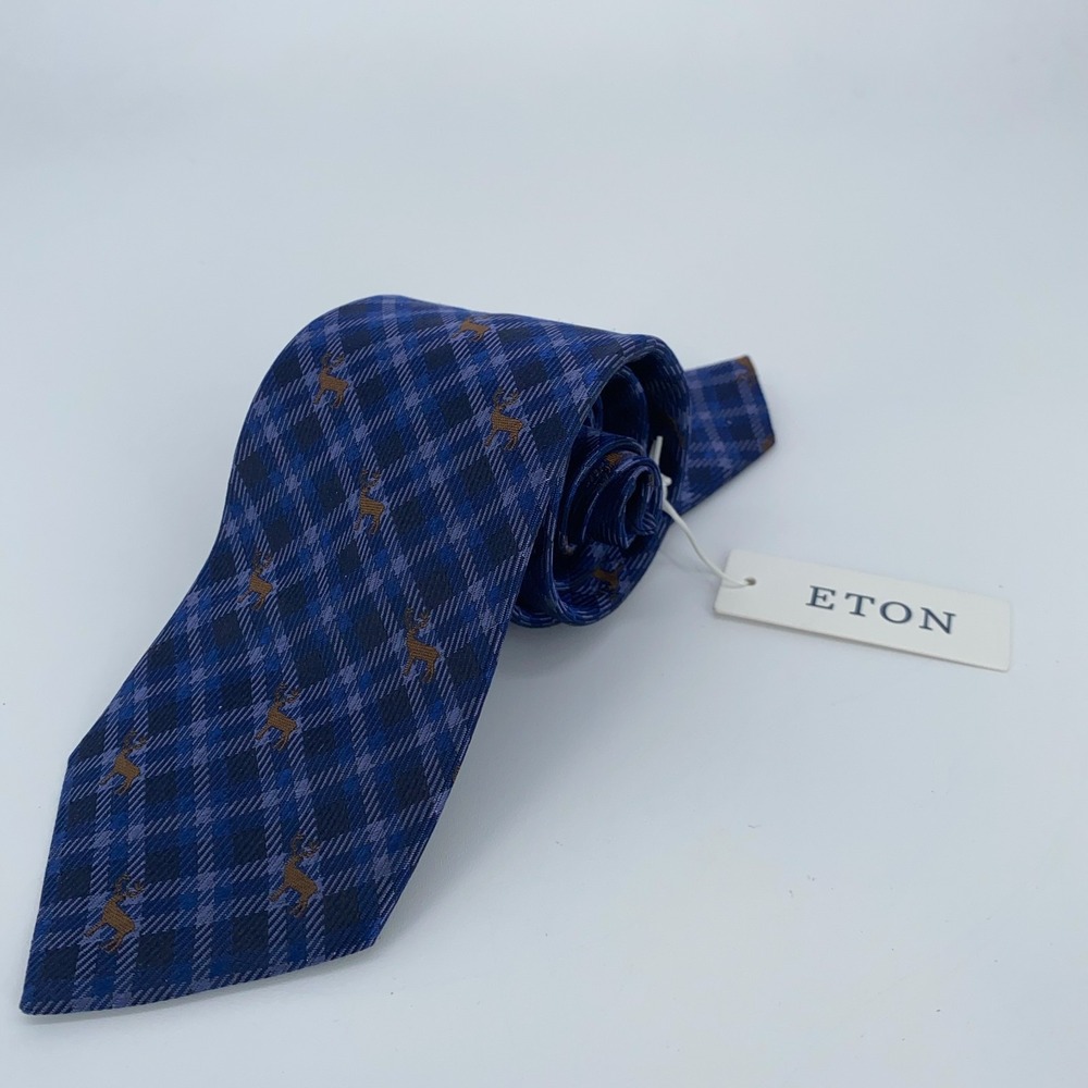 Eton Tie Mens One Size Colorful Deer Print Silk Classic Necktie England Made NWT